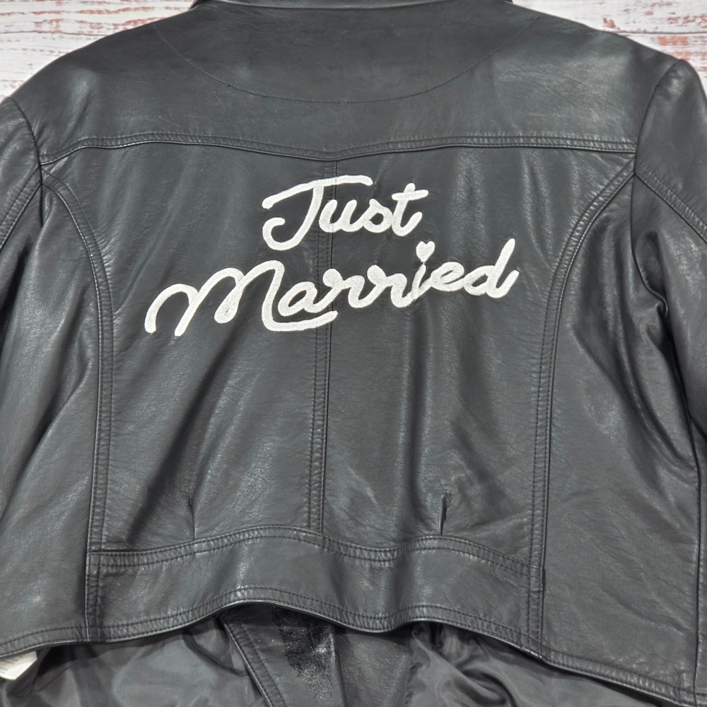 David's Bridal Moto Jacket Women L Black Excellent Just Married Faux Leather
